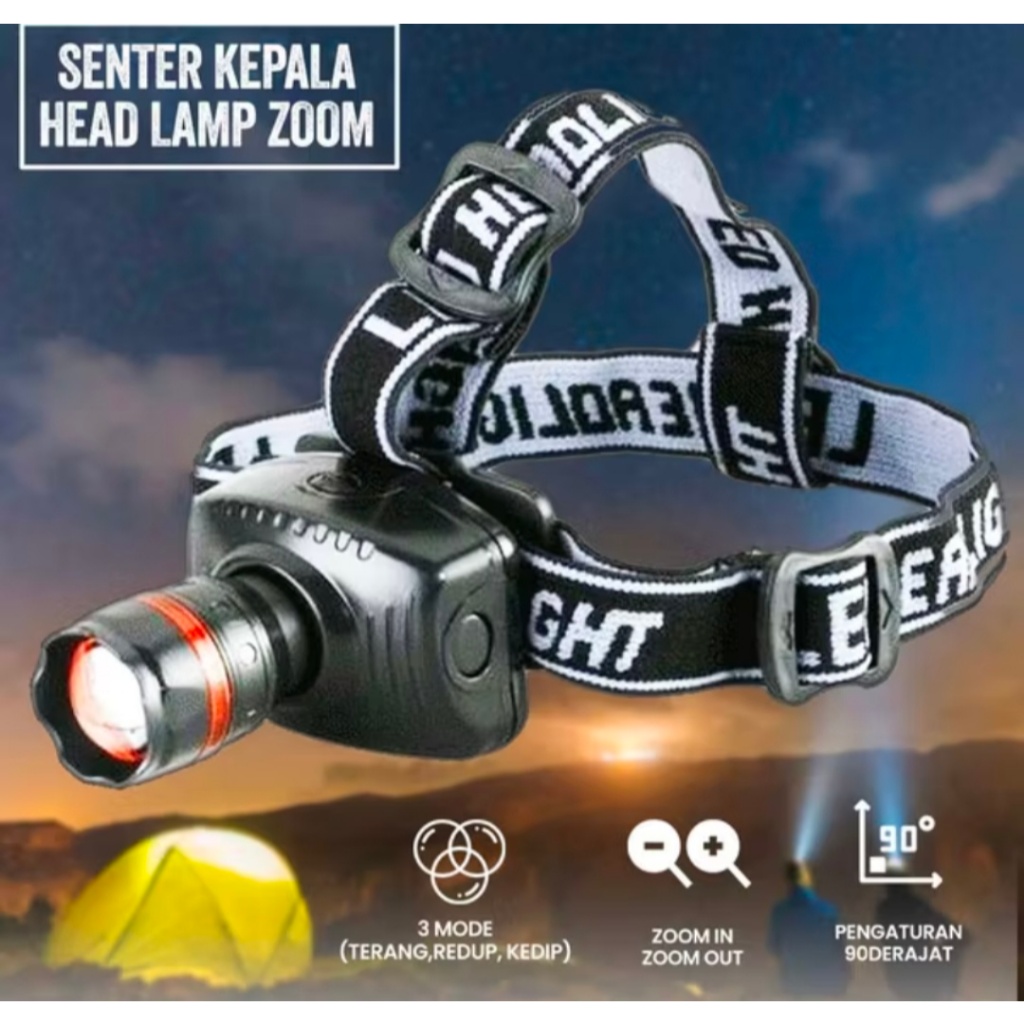 Senter Kepala Head Zoom - Headlamp Waterproof - Head Lamp Zoom Waterproof
