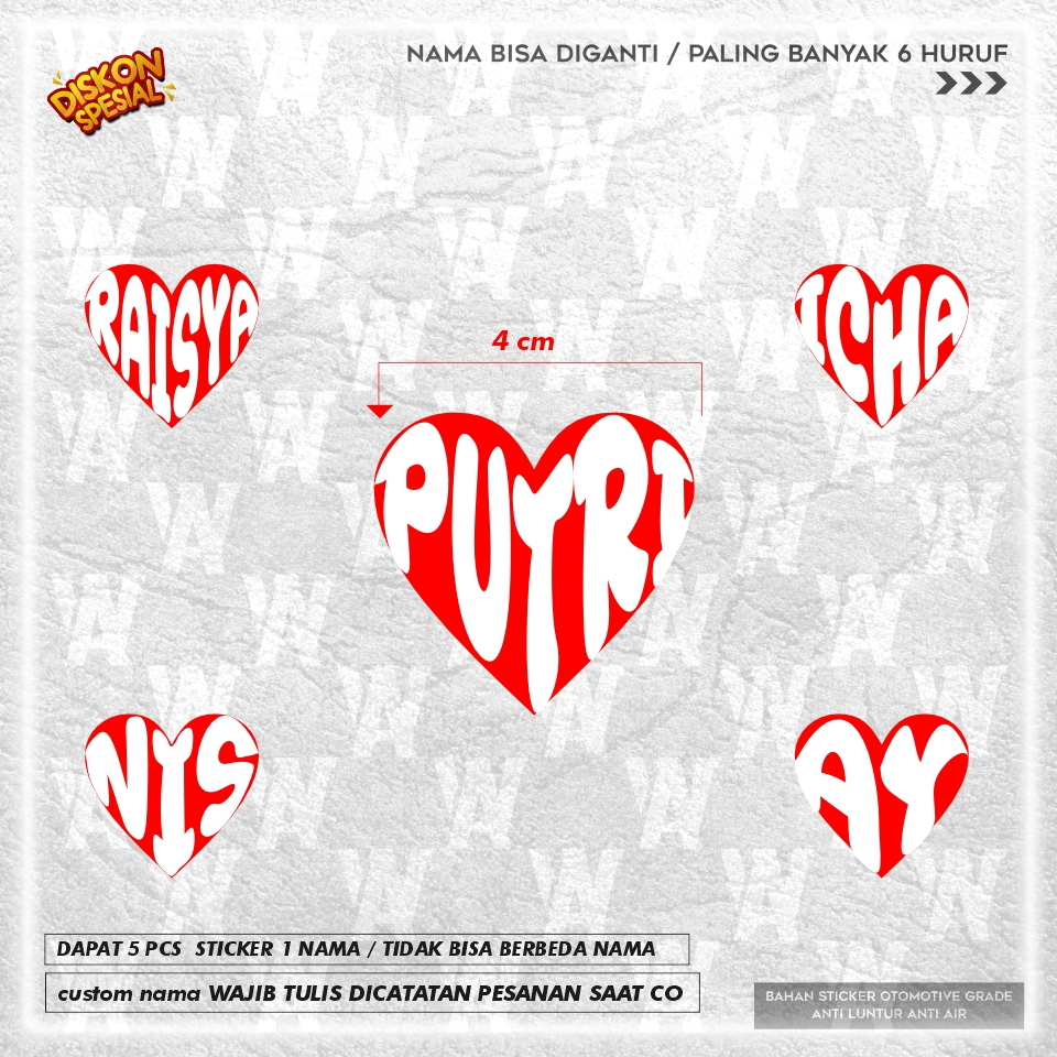 STIKER CUSTOM NAMA LOVE MERAH PUTIH HARI KEMERDEKAAN UNTUK DI PIPI ATAU BODY MOTOR DAN HELM