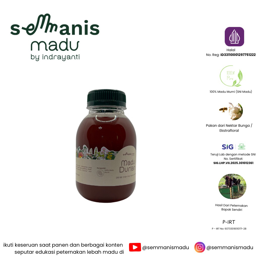 

Madu Murni Raw Honey Nektar Bunga Durian Single Origin Gunung Kidul, DI Yogyakarta 130 ml 250 ml 500 ml