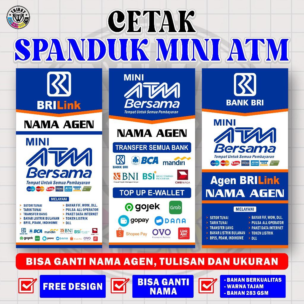 CETAK SPANDUK BANNER MINI ATM BERSAMA | SPANDUK MINI ATM BERASAMA | CUSTOM