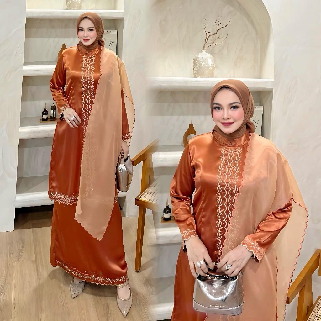 SETELAN BAJU KURUNG MELAYU BORDIR + SELENDANG // KEBAYA KURUNG // BAJU KURUNG