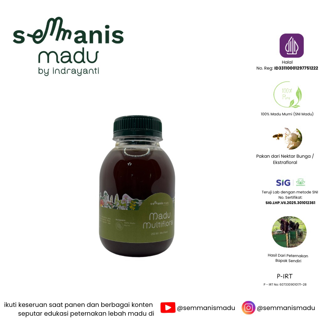 

Madu Murni Raw Honey Nektar Bunga Multiflora Mix Floral 130 ml 250 ml 500 ml