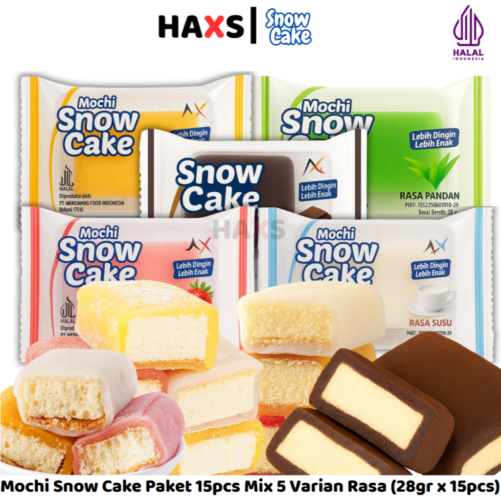 

HAXS Mochi Snow Cake Paket 15pcs Mix 5 Varian Rasa (28gr x 15pcs) / Kue Mochi Snow Cake Halal