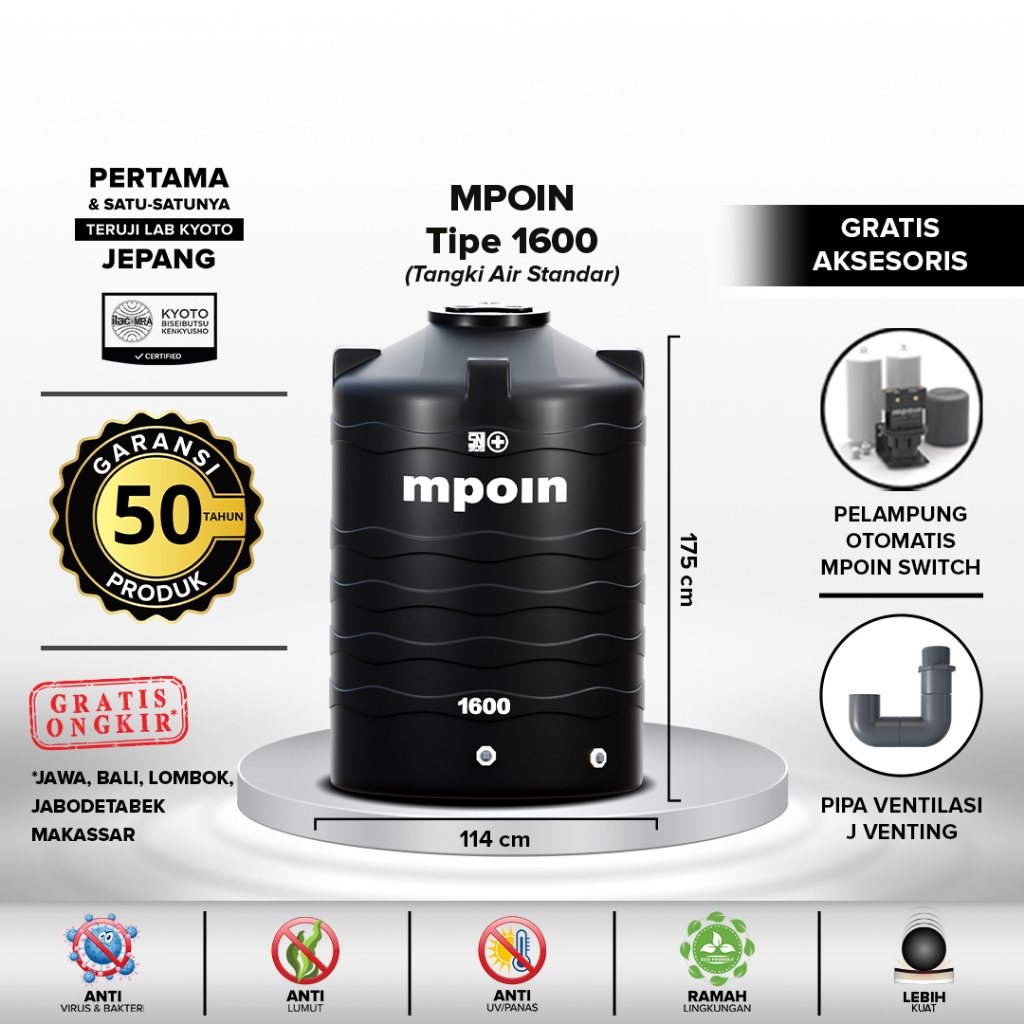 Tangki Air / Tandon / Toren MPOIN PLUS 1600 Liter - 1600w