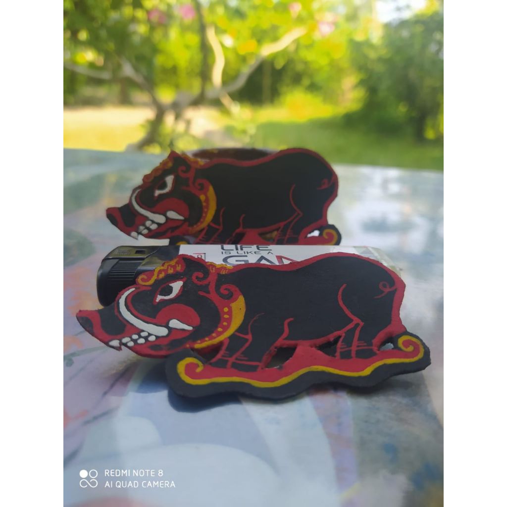 gantungan kunci jaranan kuda kepang celeng dan wayang bahan kulit sapi tebal