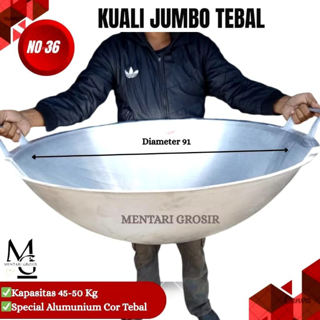 wajan kuali super jumbo ukuran besar no. 30, no. 32 bahan tebal dan anti lengket model kancah jumbo