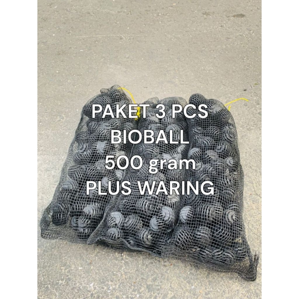 Paket bioball plus waring 500 gram 3 pcs / bioball plus waring / bioball / media filter koi / media 