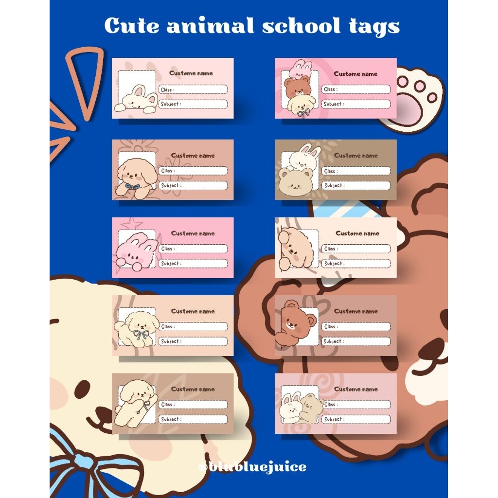 

Custom Sticker cute animal - Label Nama Buku / Alat Tulis