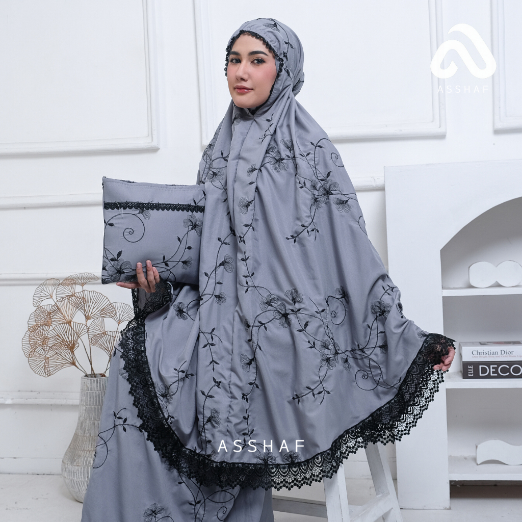 ASSHAF - Mukena Dewasa Katun Bordir Bunga Amarilis Renda