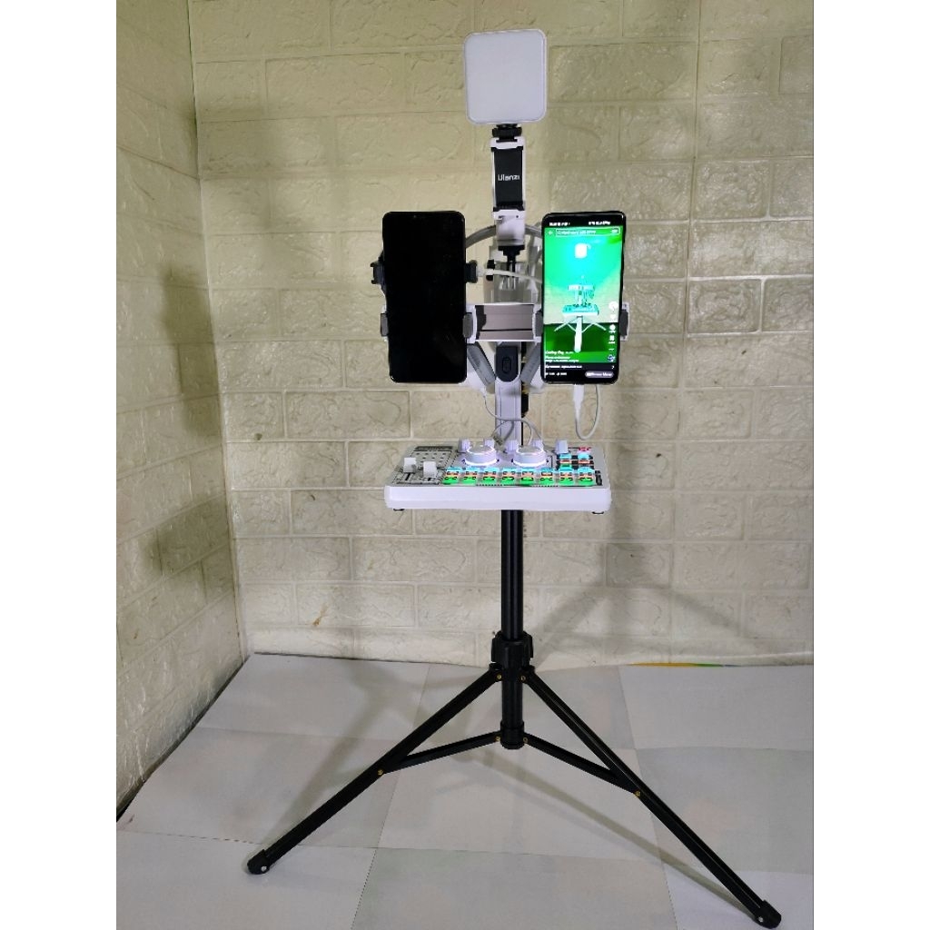Paket Lengkap Alat Live Streaming Custom Warna Putih Tripod Full Besi