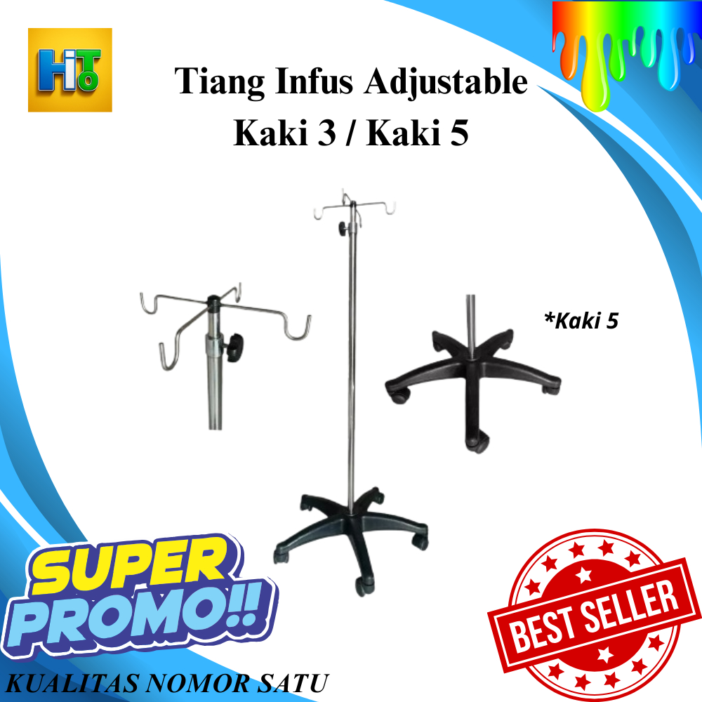 Tiang Infus Adjustable Stainless Kaki 3 / Kaki 5 ABS Premium