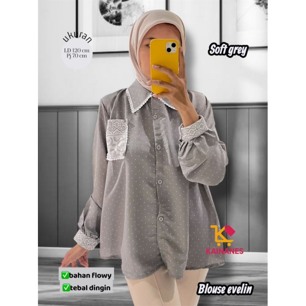 Blouse katbol saku renda blouse katbol kombinasi Blouse polkadot blus lengan panjang