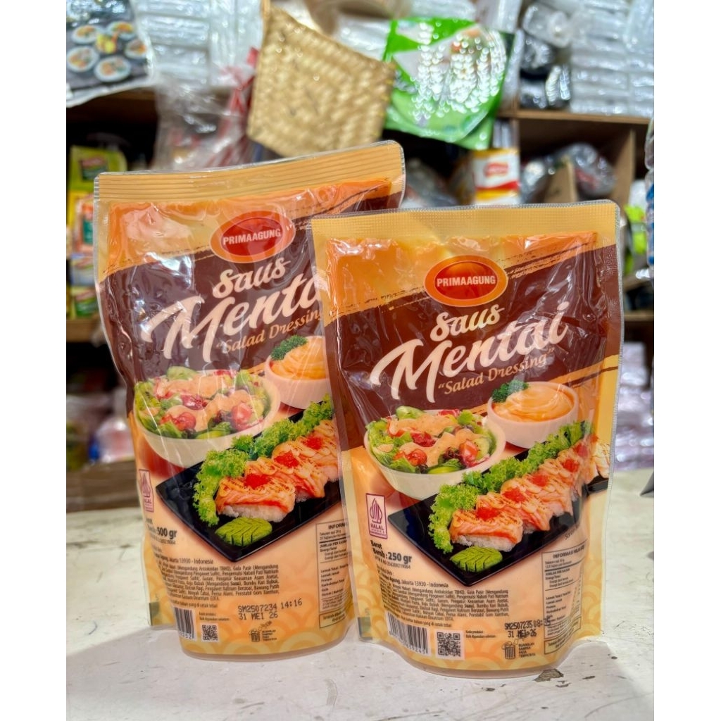 

Saus saos mentai prima agung 250 dan 500 gr am kemasan pouch dimsum sushi