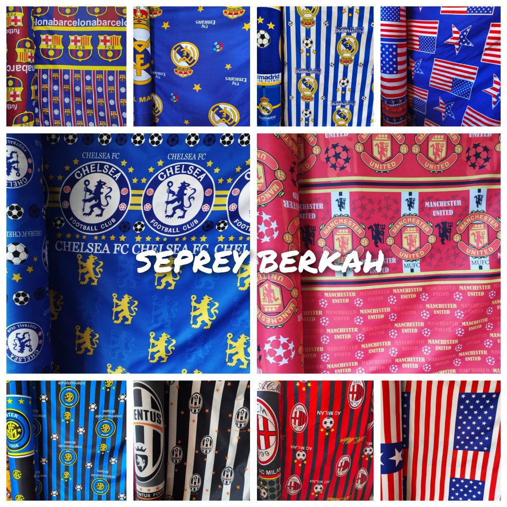 (SB 44) kain seprei dan bahan sprei motif bendera sepakbola atau bola