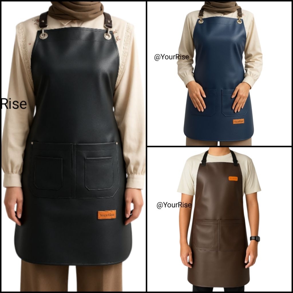 YR Apron Kulit Sintetis Waterproof – Celemek Barista, Barbershop, Workshop, Anti Air & Minyak, Elega