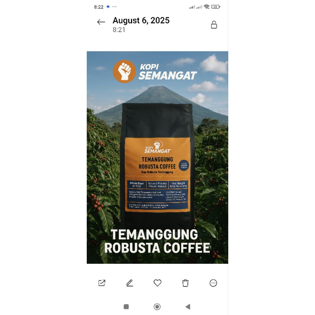 

Kopi Robusta Temanggung 250gram Roasted Bean