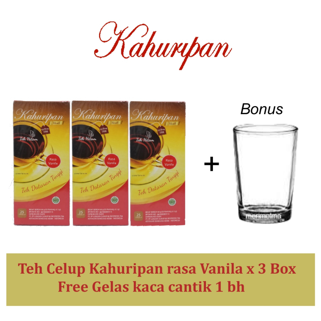 

Teh Kahuripan Celup Vanila 3 Box *25 kantong @2g + Bonus GELAS