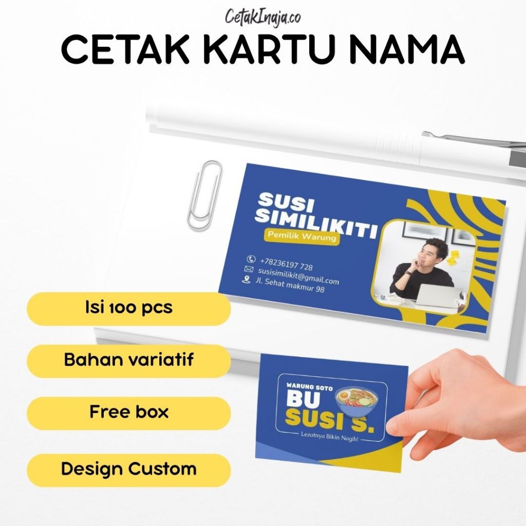 

Kartu Nama isi 100 free Box/ Kartu Nama Custom/ Bussiness Card/ Kartu Nama 1 sisi / 2 sisi Premium Free Box