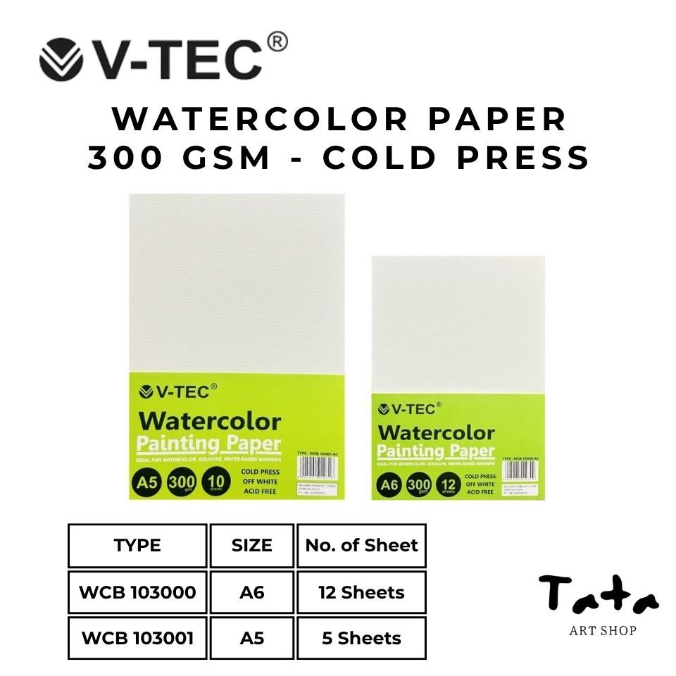 

V-TEC A5 A6 Water Colour Paper 300gsm - Cold Pressed/ V-TEC Watercolor Paper / Kertas Cat Air / Kertas Watercolor A5 A6
