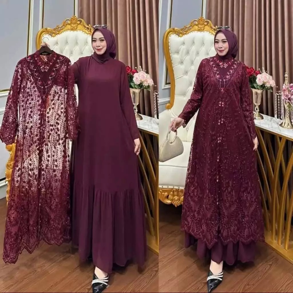 Harumma Dress Gamis Pesta Wanita Bahan Ceruti Babydoll Aksen Payet  Swarovski Baju Kondangan Dress W