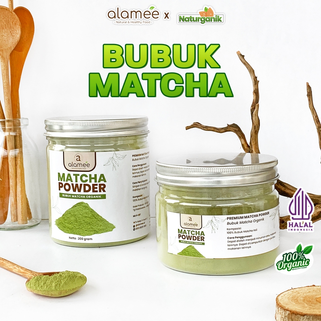 

ALAMEE Matcha Powder Minuman Teh Matcha Pure Macha Tea Powder Tanpa Campuran Gula 200gr Naturganik