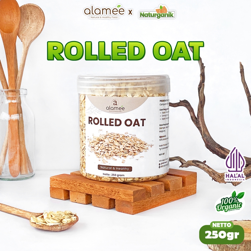 

ALAMEE Rolled Oat Gandum Utuh Kasar oatmeal wholegrain Natural Premium Alami Oatmeal Instan 250gr Naturganik