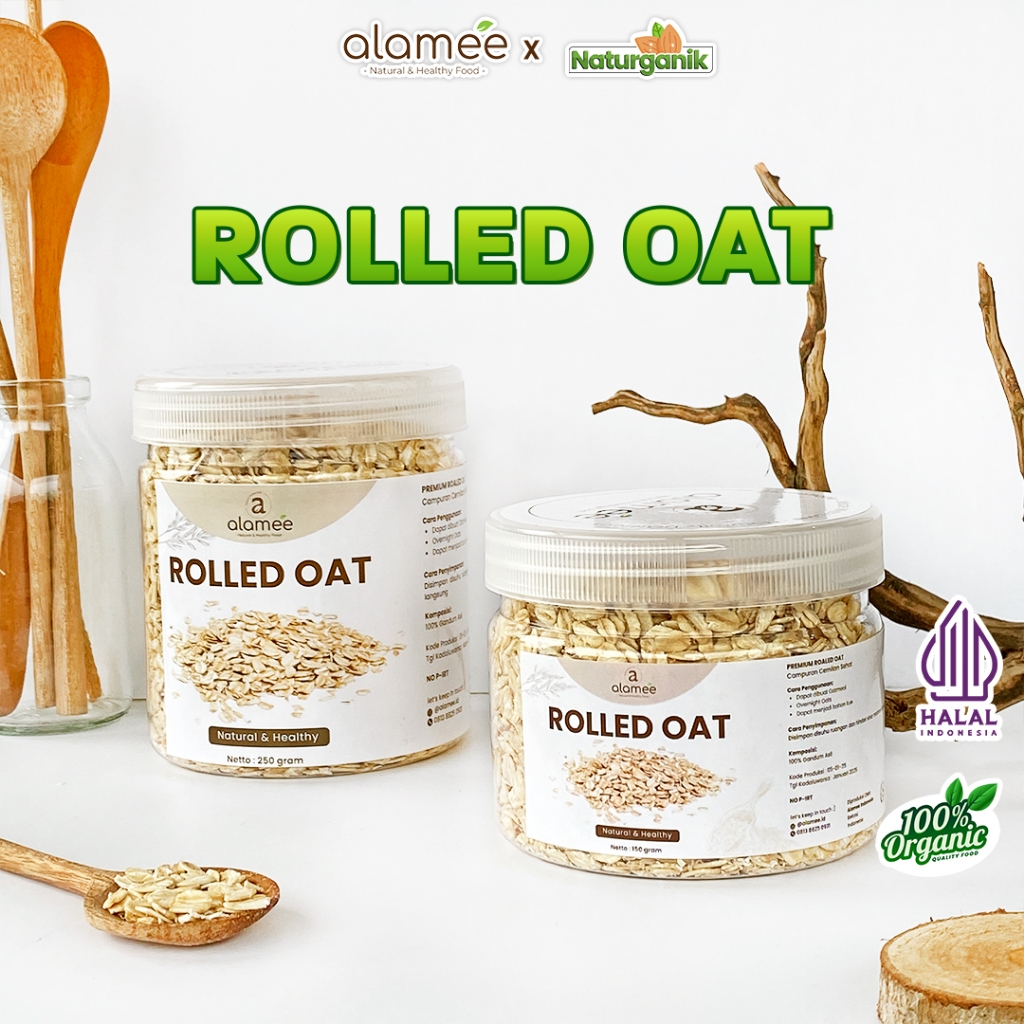 

ALAMEE Rolled Oat Gandum Utuh Kasar oatmeal wholegrain Natural Premium Alami Oatmeal Instan 250gr Naturganik