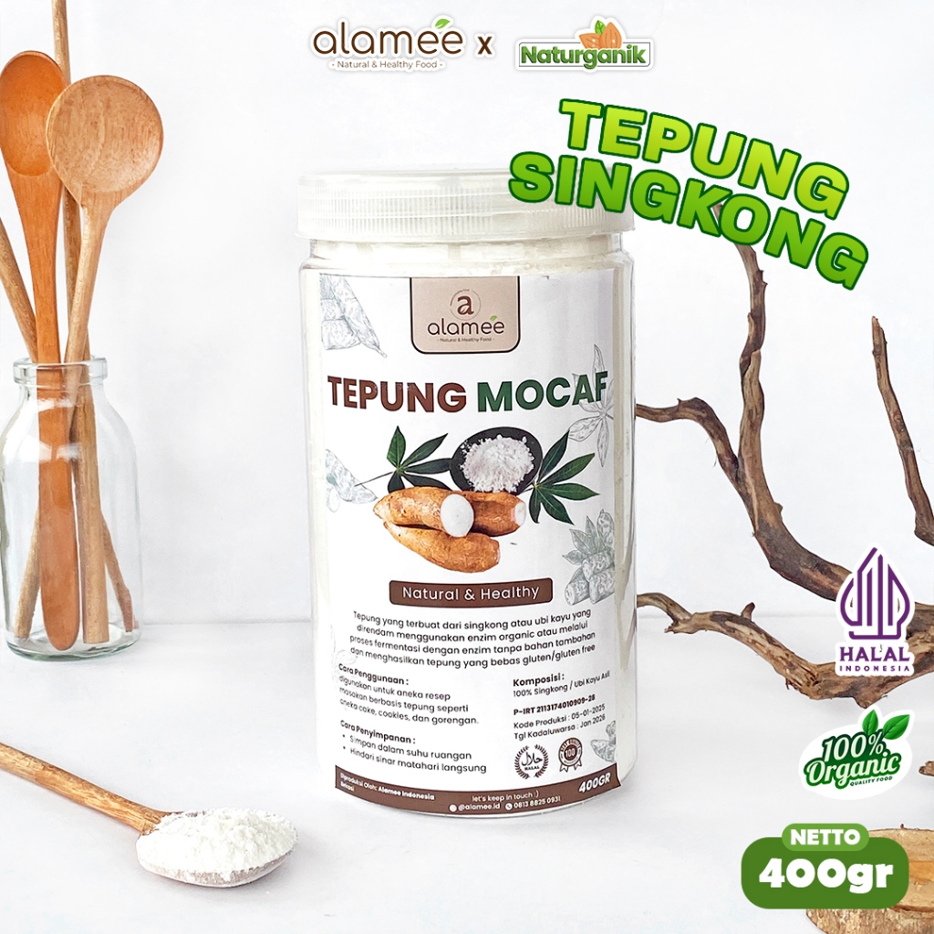 

ALAMEE Tepung Mocafine Gluten Free Tepung Singkong Sehat Rendah Gula High Fiber 400gr Naturganik