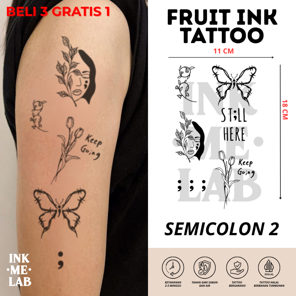INKMELAB - SEMICOLON 2 Fruit Ink Temporary Tattoo 11X18CM - Tato Temporer Semi Permanen Tahan 3 Ming