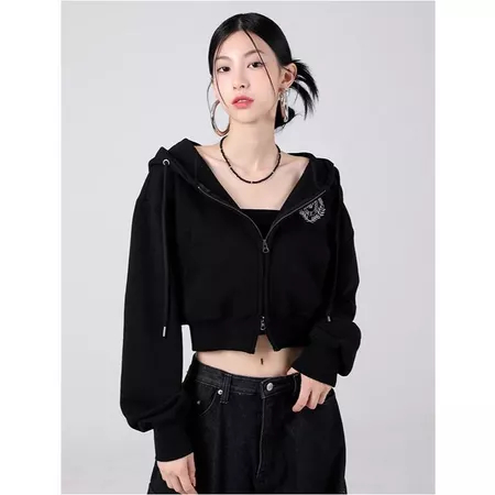 AV Crope Jacket Zipper Hoodie Atasan Wanita Premium Fleece
