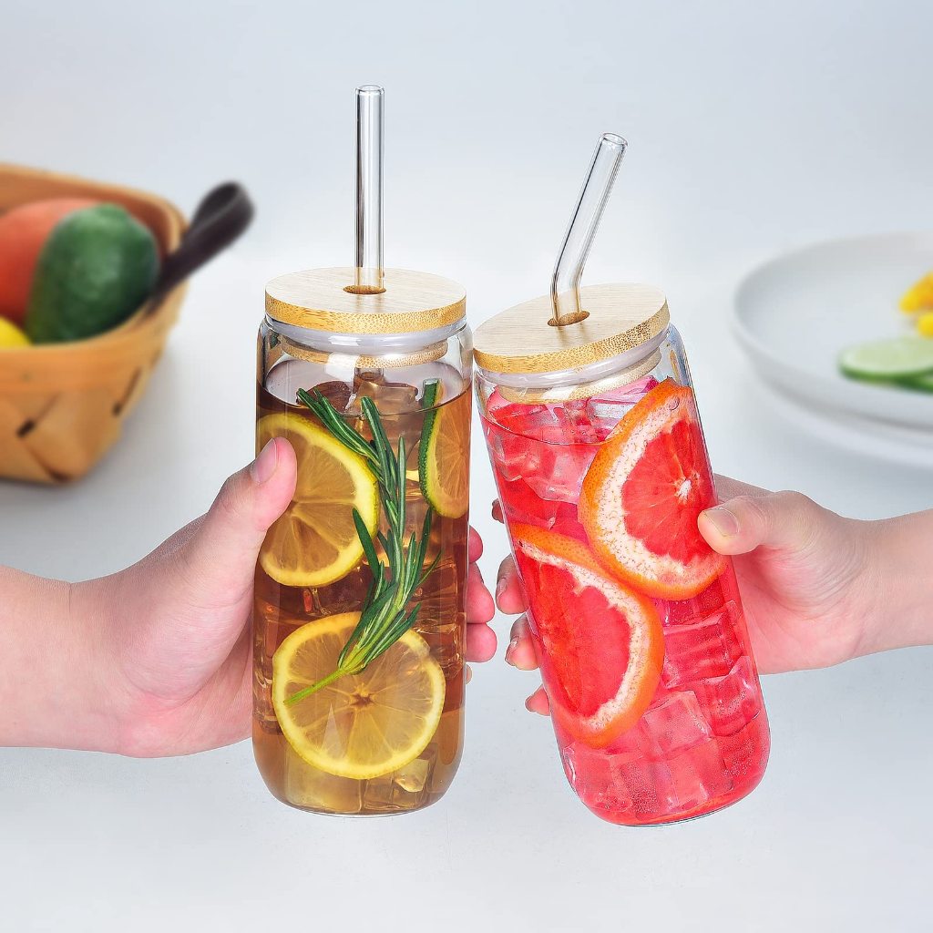 Gelas Cani Citinova 550ml dan Sedotan - Gelas Kaca dengan Tutup - Gelas Unik Estetik - Gelas Kaleng 