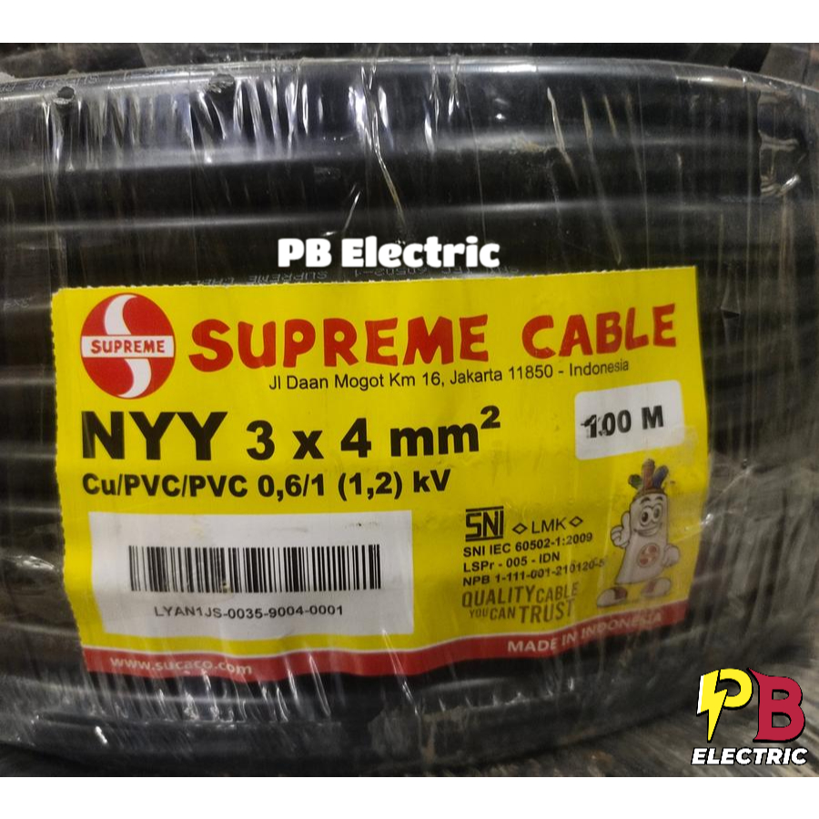 Kabel NYY 3 x 4 mm Merk Supreme / Kabel NYY 3x4 mm Supreme / Supreme NYY 3 x 4 mm (2 Ukuran)