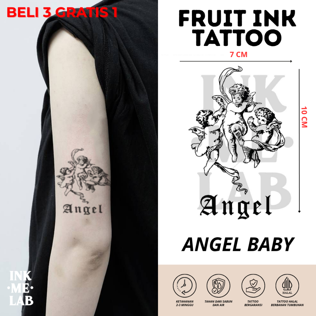INKMELAB - ANGEL BABY Fruit Ink Temporary Tattoo 10X7CM - Tato Temporer Semi Permanen Tahan 3 Minggu