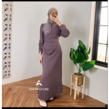 dinara dress knit mix brokat gamis duyung wanita simple kekinian body fit