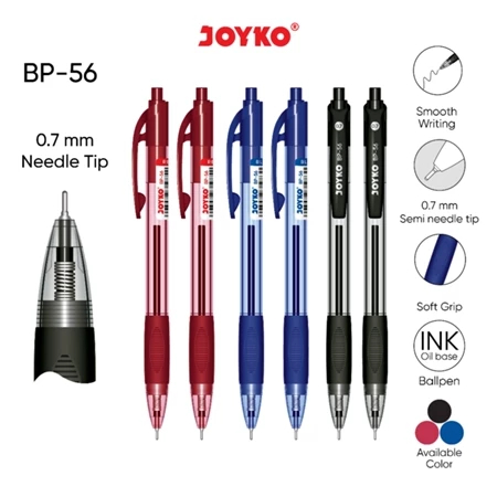 

Joyko Ball Pen BP-56 Pulpen Pena Tip 0.7 mm Hitam Biru Merah