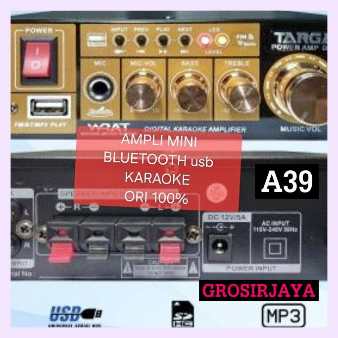 A39 AUDIO AMPLI MINI BLUETOOTH ORI 100% TARGA TOA POWER AMPLIFIER KARAOKE MOBIL RUMAH AC DC STEREO 2