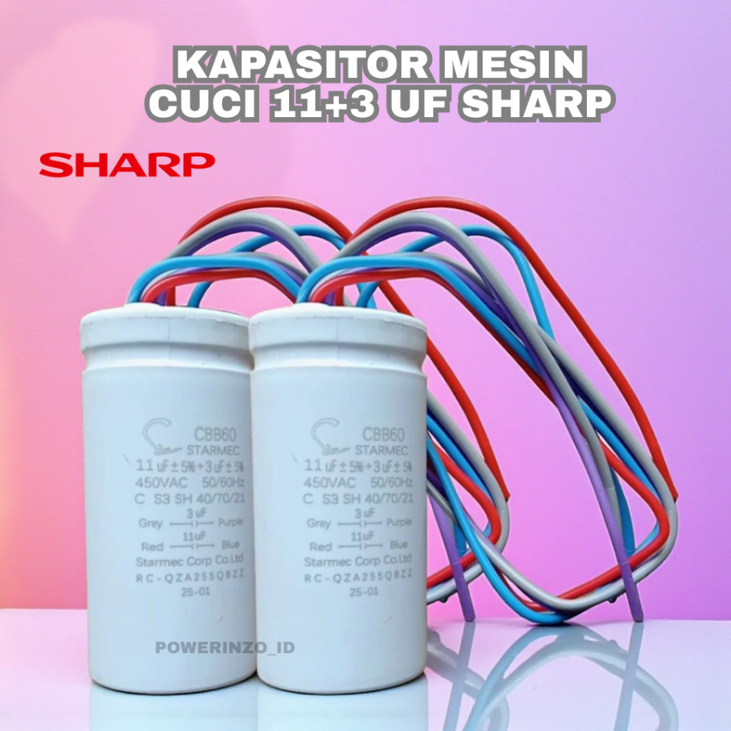 KAPASITOR MESIN CUCI 11+3 UF SHARP | KAPASITOR DOUBLE TABUNG MESIN CUCI SHARP