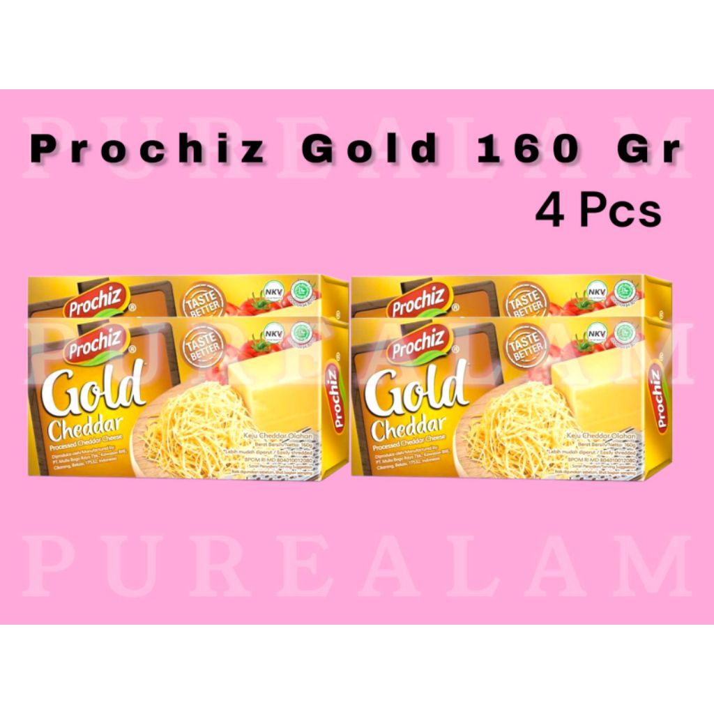 

Premium Keju Parut / Potong Prochiz Cheddar Gold 160 gram Isi 4 Pcs Lebih Murah