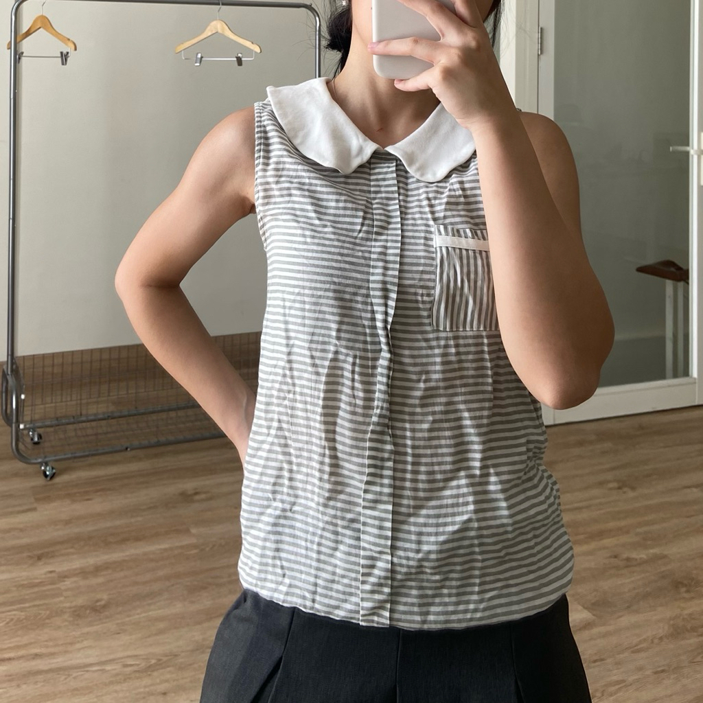 gcci stripes sleeveless collar top