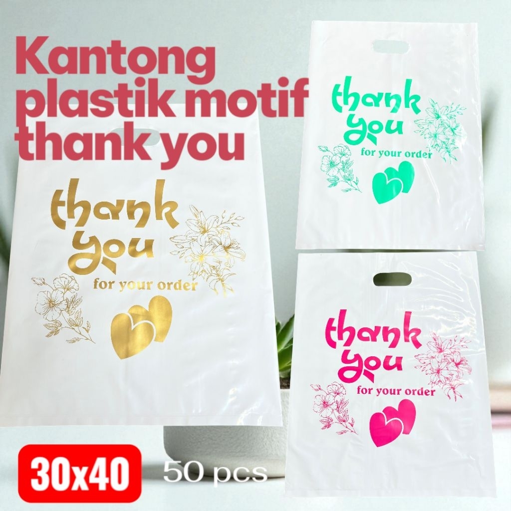 50 Pcs Kantong Plastik Motif Thank You 4 Pilihan Ukuran Kantong Plastik Baju Kantong Motif Thank You