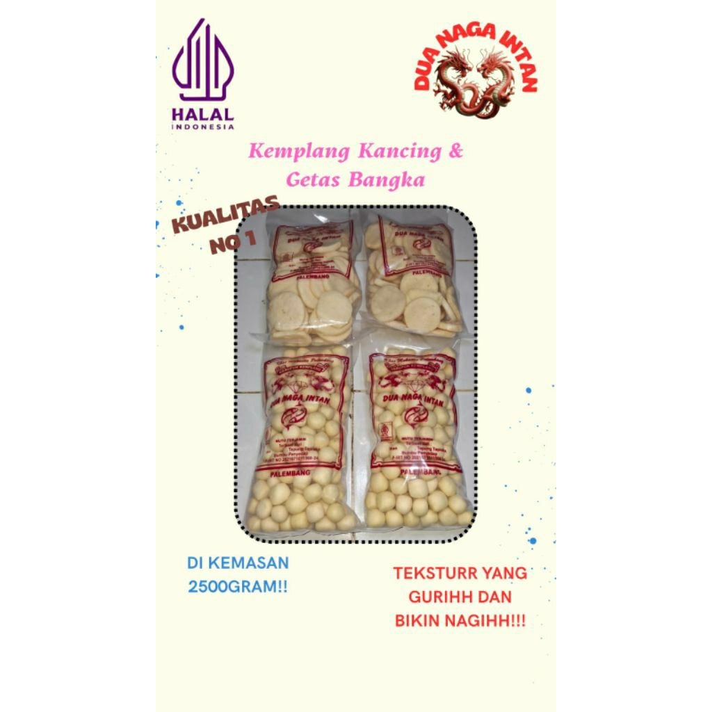 

Kemplang Super Sedang(kancing) Mix Getas Super Premium Masing" Kemasan 250Gram×4Bungkus