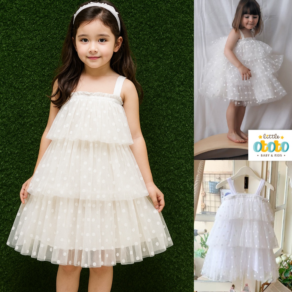 Dress Tutu Cake POLKADOT WHITE - 0-6th Bayi Anak Gaun Tile Pesta