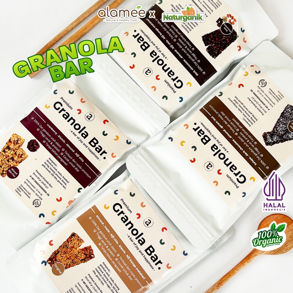 

ALAMEE Granola Bar Snackbar Cemilan Diet Healthy Snack Sehat Camilan Organik 80gr Naturganik