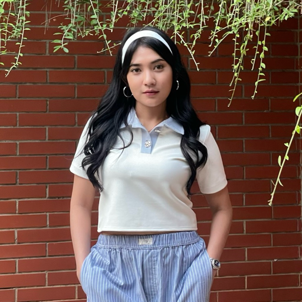 Contrast Trip Polo | Polo Kaos | Kerah | Atasan Wanita