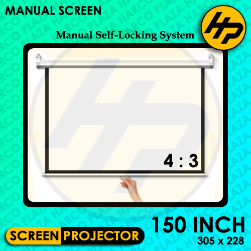 Screen Projector Manual 150" Rasio 4:3 Layar Proyektor Gantung Dinding 150 inch
