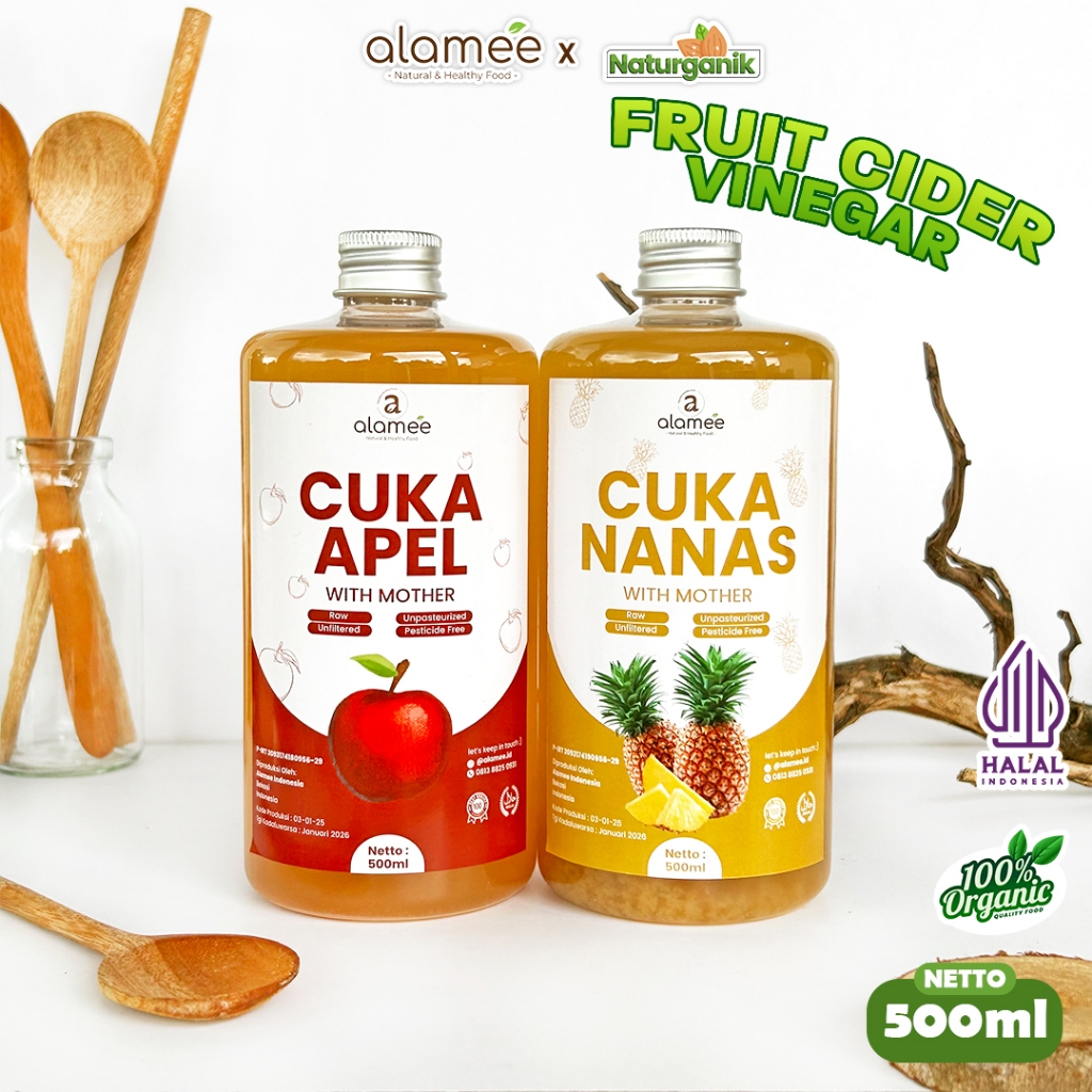 

alamee cuka murni 500 ml premium tanpa bahan tambahan lain cuka apel cuka nanas organik Naturganik