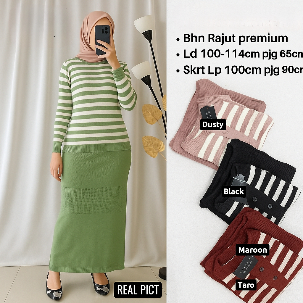 NAURA SET baju setelan rajut wanita rok blouse atasan dan bawahan marsella set