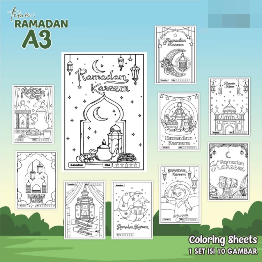

KERTAS GAMBAR MEWARNAI TEMA HARI BESAR ISLAM A3 READY STOCK - LEMBAR COLORING SHEETS ISI 10 LEMBAR