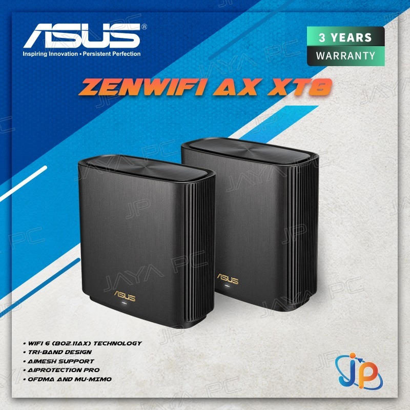 ASUS ZenWiFi Router AX XT8 AX6600 Whole Home Mesh Tri Band WiFi 6 System 2 Pack