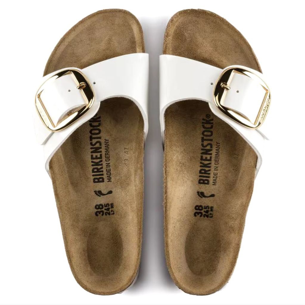 BIRKENSTOCK MADRID BIG BUCKLE WHITE PATENT BIRKO FLOR SANDAL